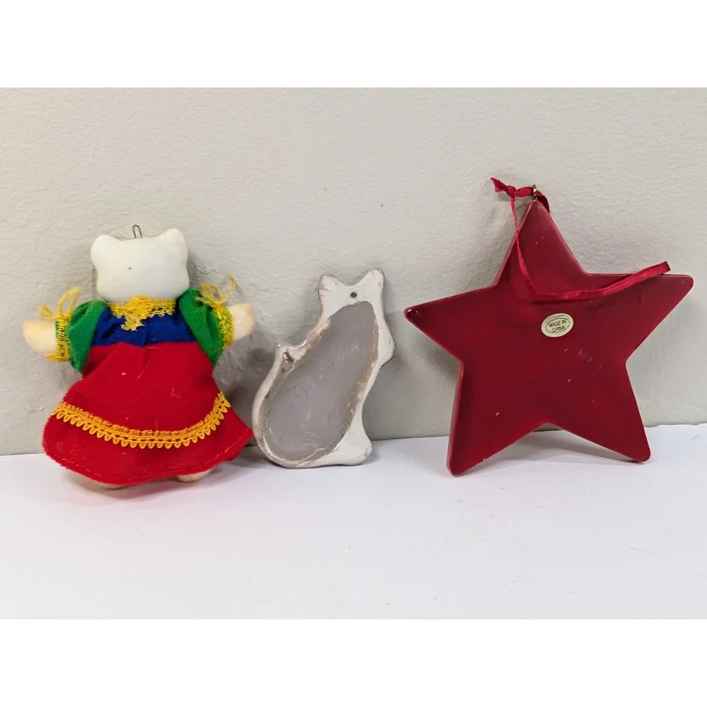 Cat‎ Christmas Ornaments Mixed Materials Cat Lovers Vintage Lot Of 3